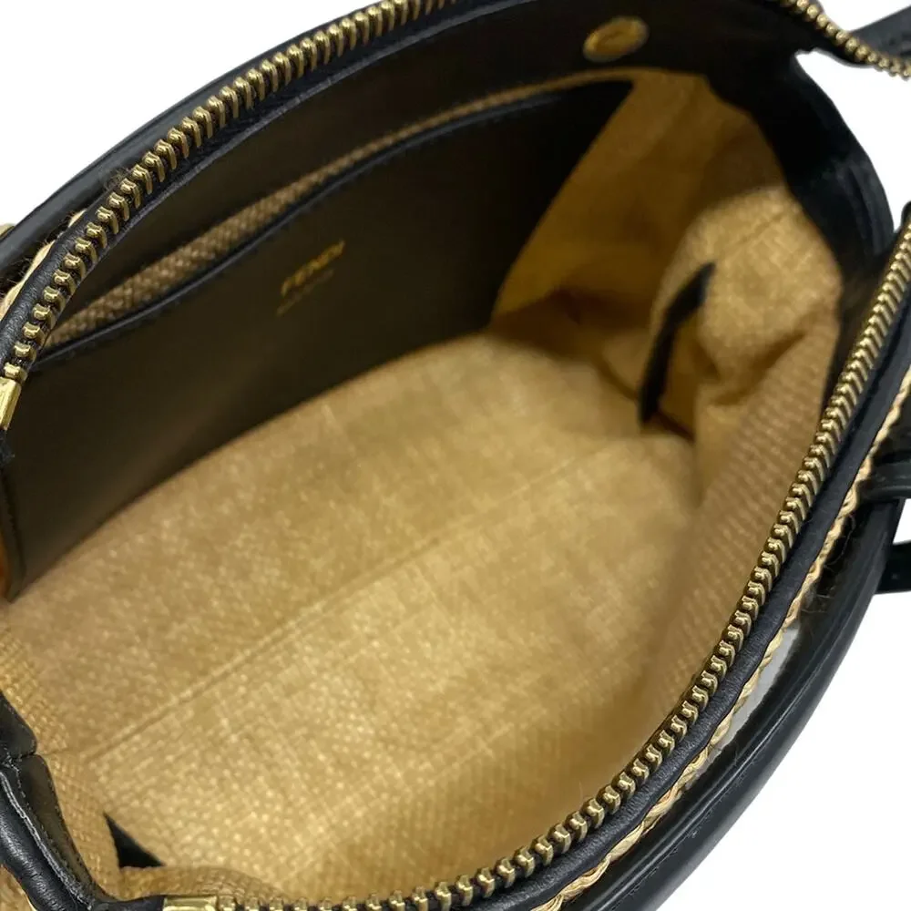 Fendi Mini By The Way Handbag 8BL145 Beige Black Straw Leather